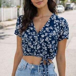 George Navy and White Floral Blouse